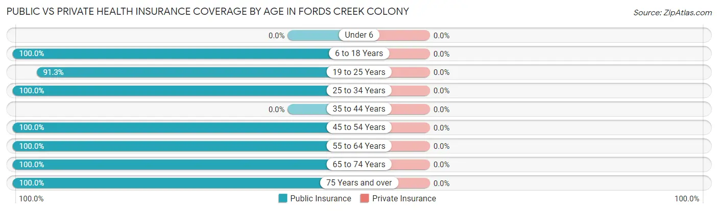 Public vs Private Health Insurance Coverage by Age in Fords Creek Colony