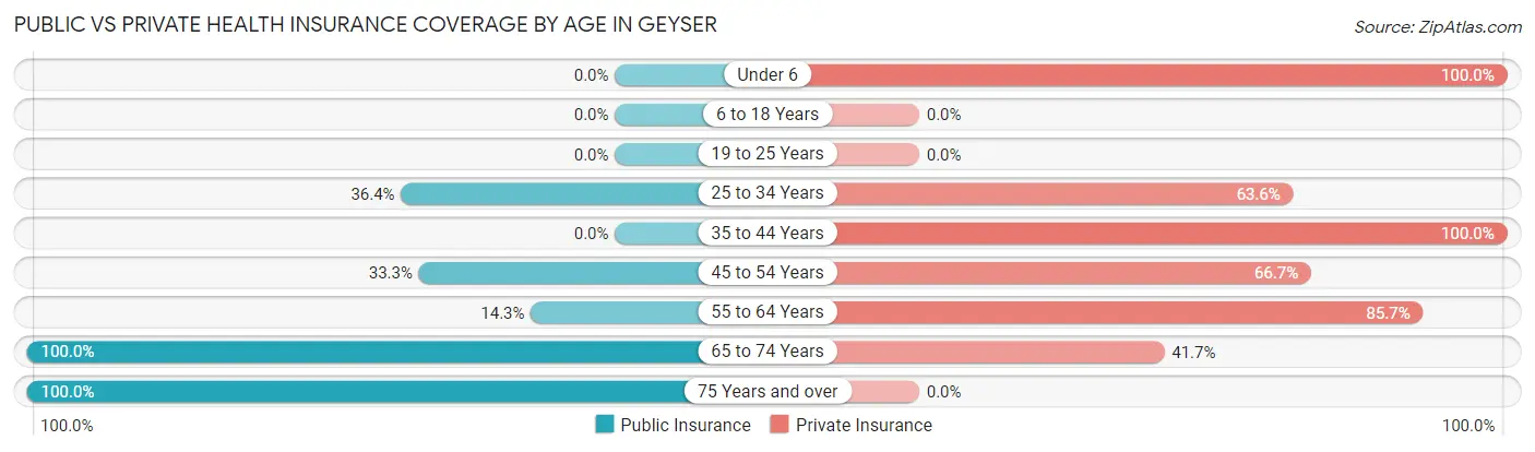 Public vs Private Health Insurance Coverage by Age in Geyser