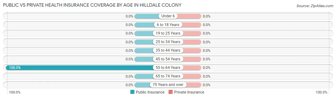 Public vs Private Health Insurance Coverage by Age in Hilldale Colony