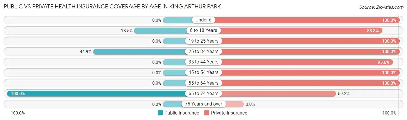 Public vs Private Health Insurance Coverage by Age in King Arthur Park