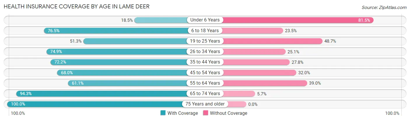 Health Insurance Coverage by Age in Lame Deer