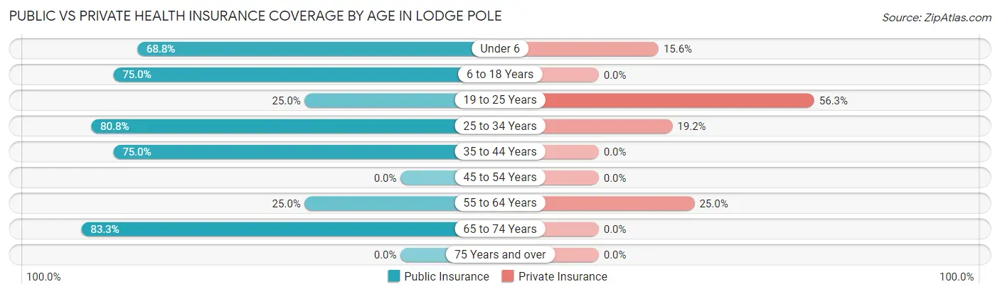 Public vs Private Health Insurance Coverage by Age in Lodge Pole