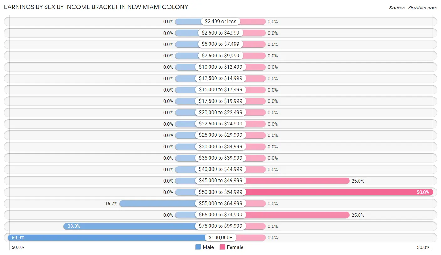 Earnings by Sex by Income Bracket in New Miami Colony