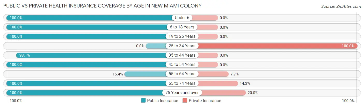 Public vs Private Health Insurance Coverage by Age in New Miami Colony