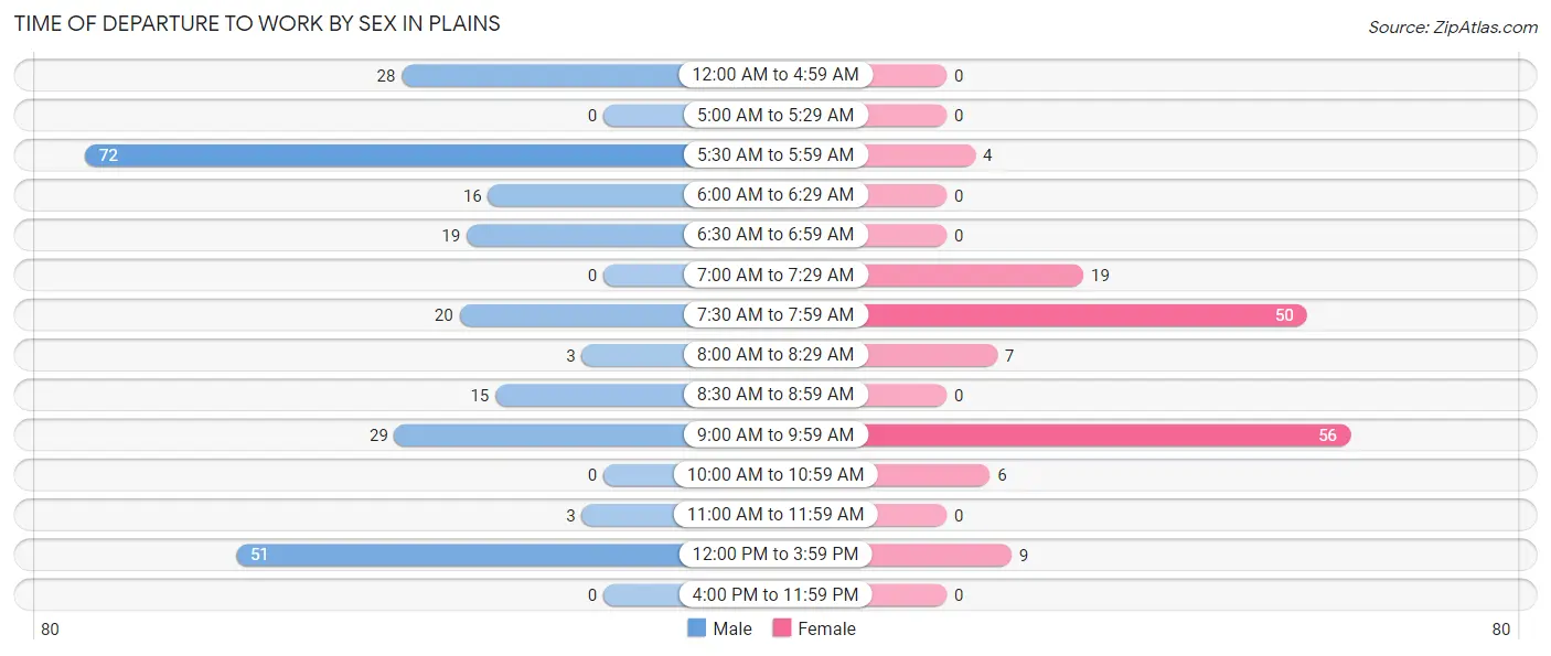 Time of Departure to Work by Sex in Plains