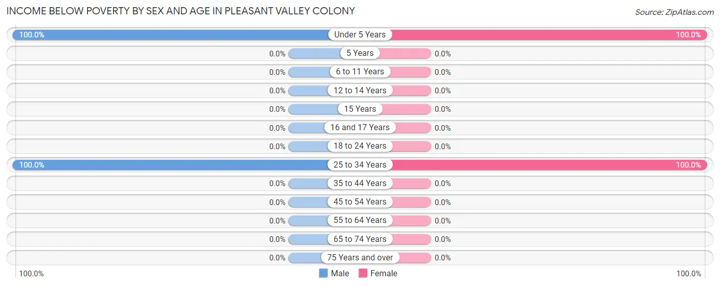 Income Below Poverty by Sex and Age in Pleasant Valley Colony