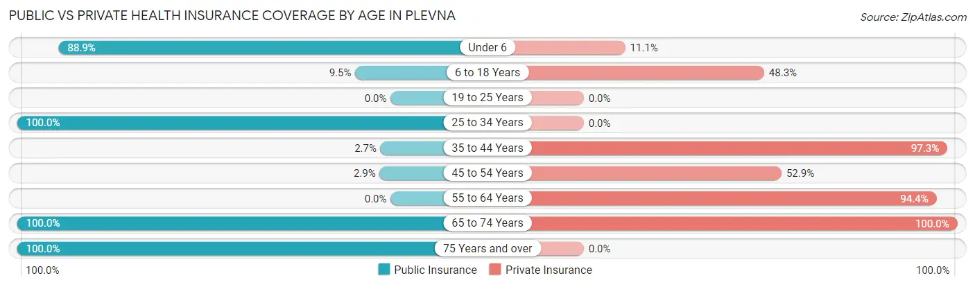 Public vs Private Health Insurance Coverage by Age in Plevna