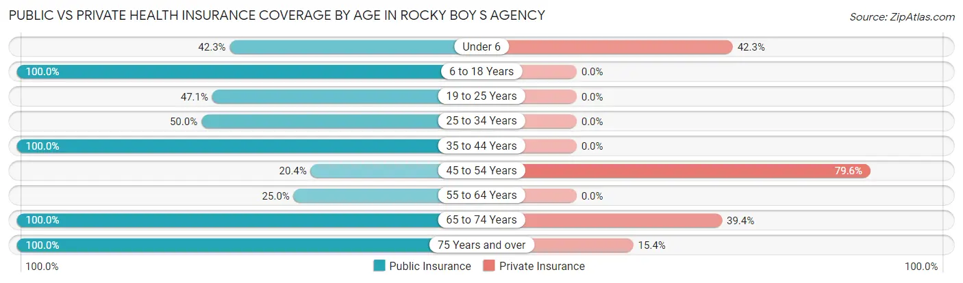 Public vs Private Health Insurance Coverage by Age in Rocky Boy s Agency