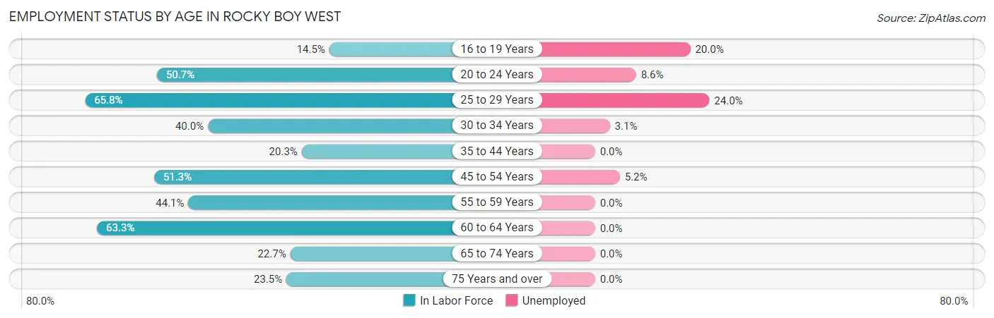 Employment Status by Age in Rocky Boy West