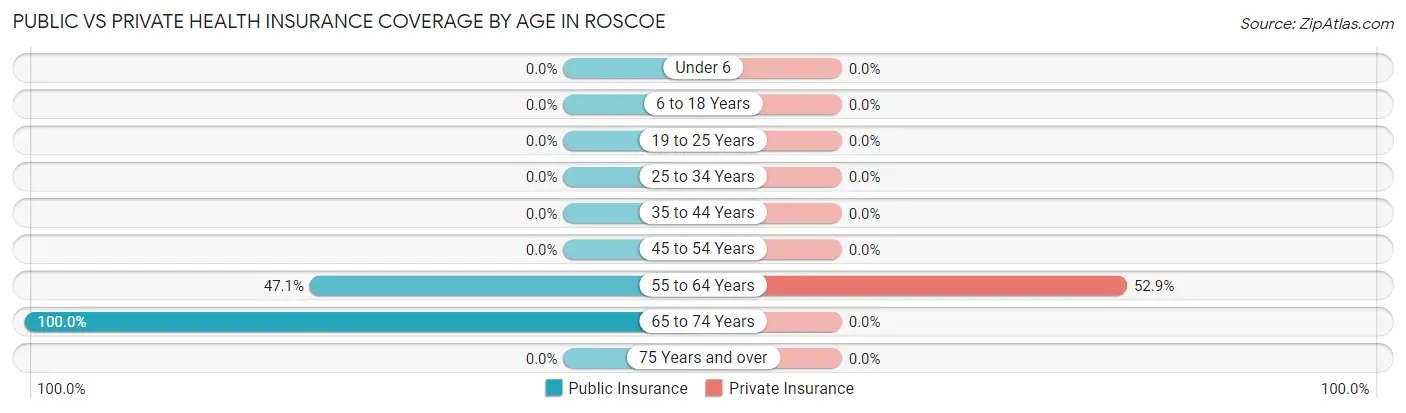 Public vs Private Health Insurance Coverage by Age in Roscoe