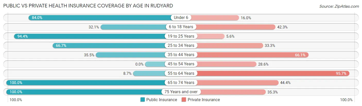 Public vs Private Health Insurance Coverage by Age in Rudyard