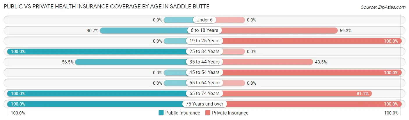 Public vs Private Health Insurance Coverage by Age in Saddle Butte