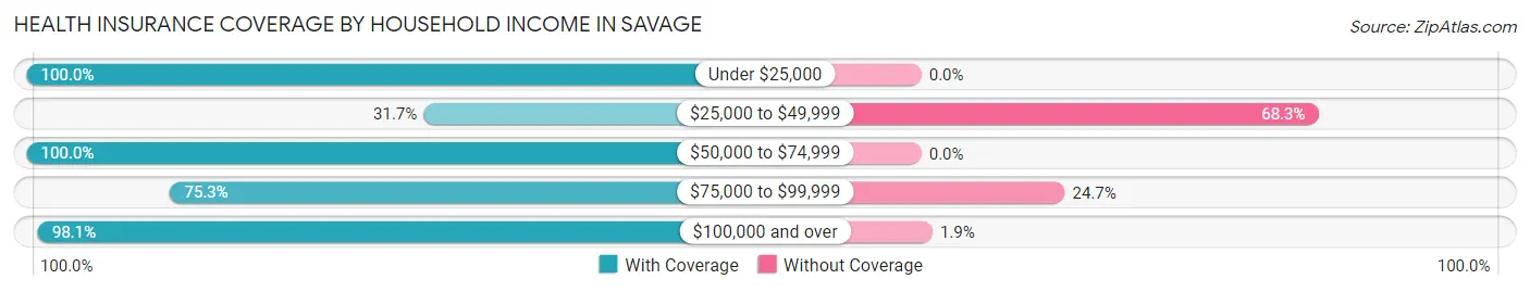 Health Insurance Coverage by Household Income in Savage