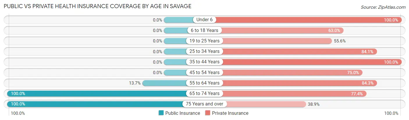 Public vs Private Health Insurance Coverage by Age in Savage