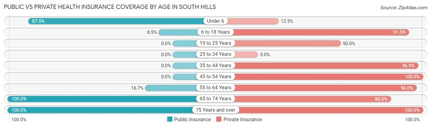 Public vs Private Health Insurance Coverage by Age in South Hills