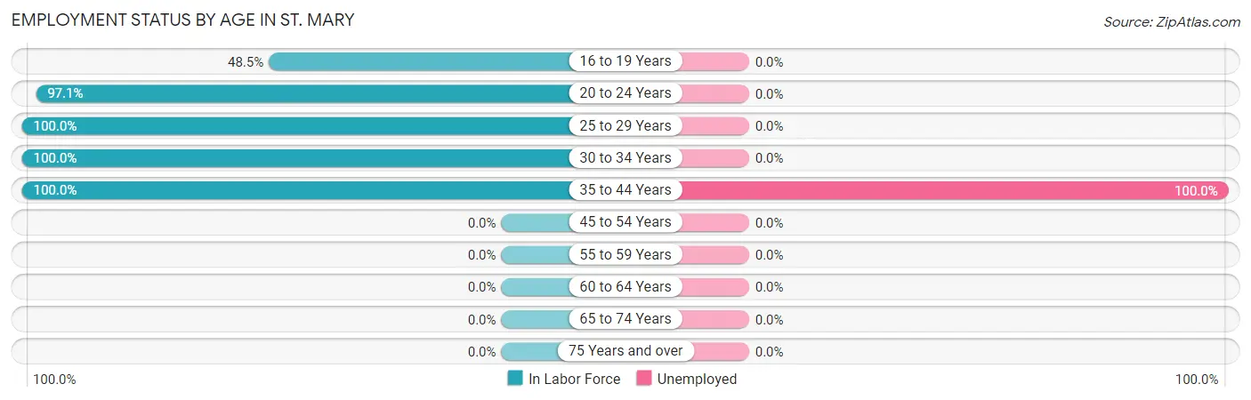 Employment Status by Age in St. Mary