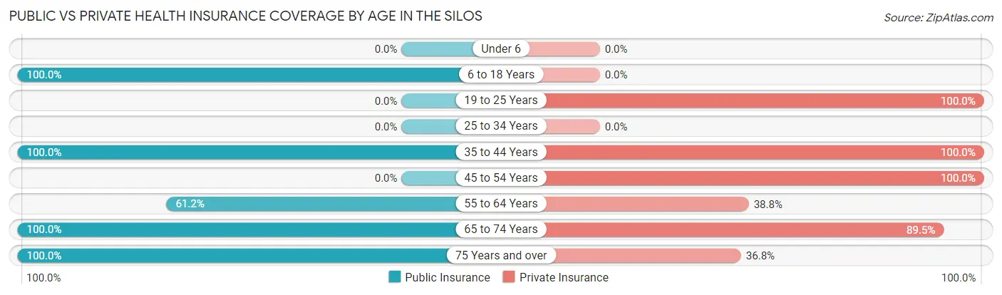Public vs Private Health Insurance Coverage by Age in The Silos