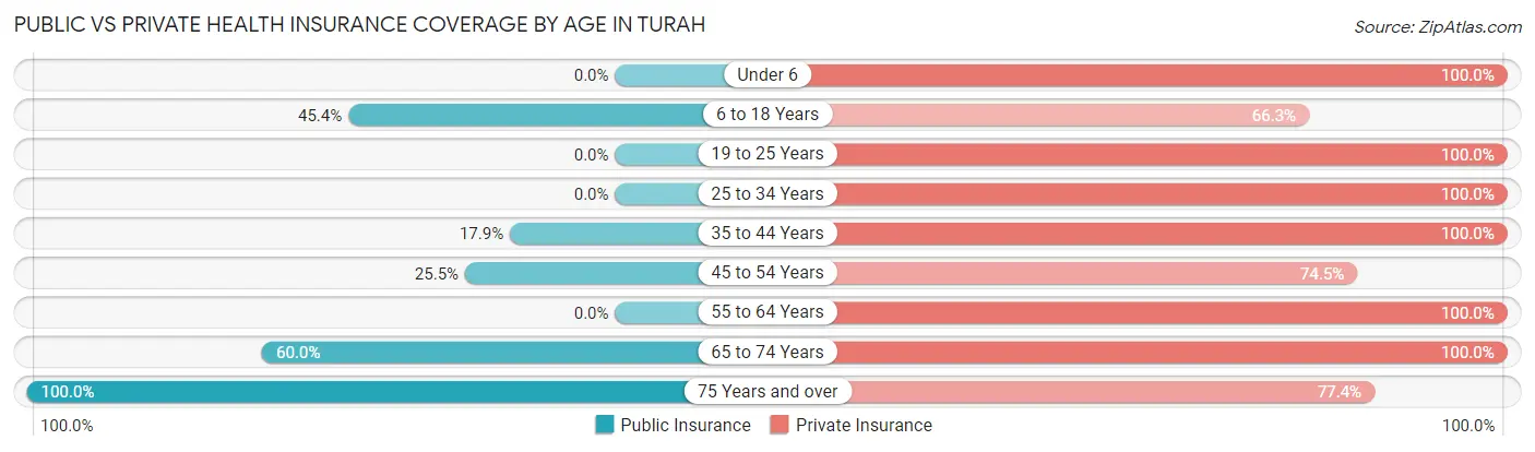 Public vs Private Health Insurance Coverage by Age in Turah