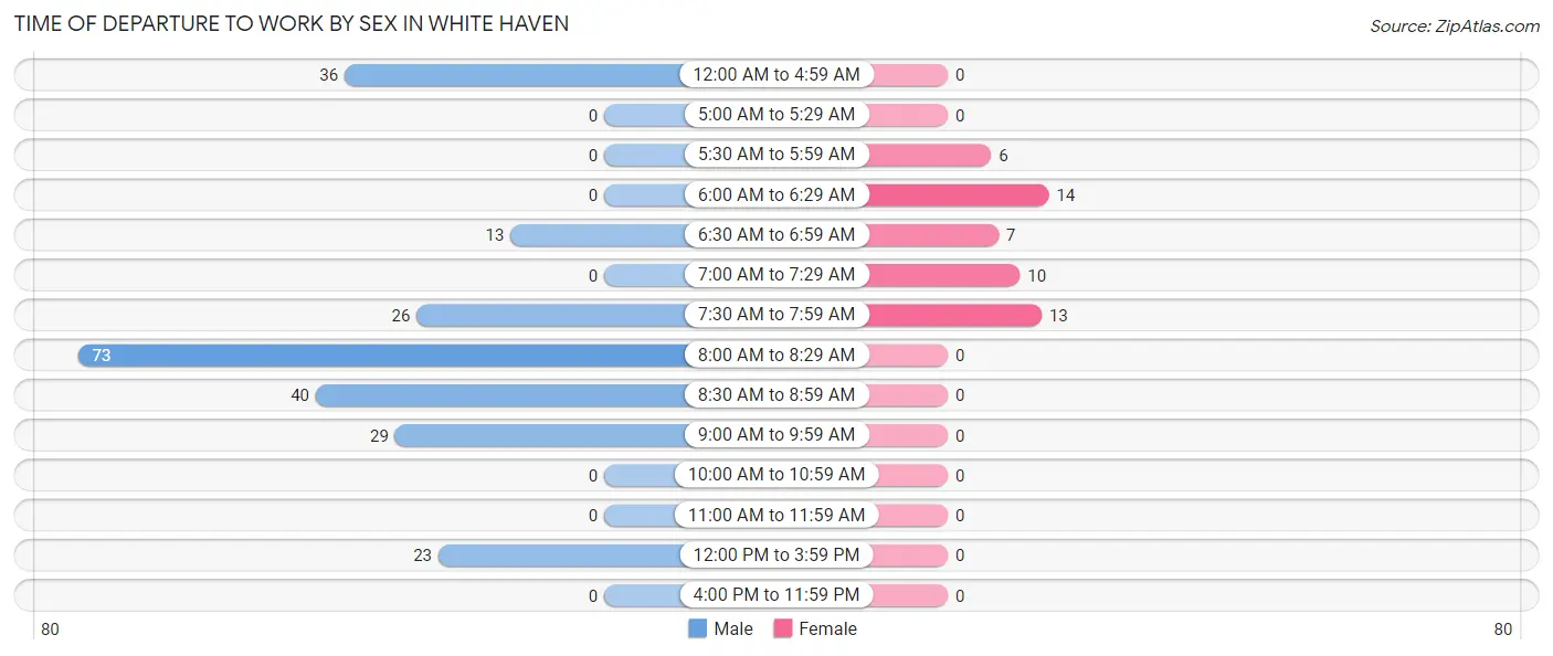 Time of Departure to Work by Sex in White Haven