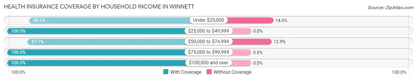 Health Insurance Coverage by Household Income in Winnett
