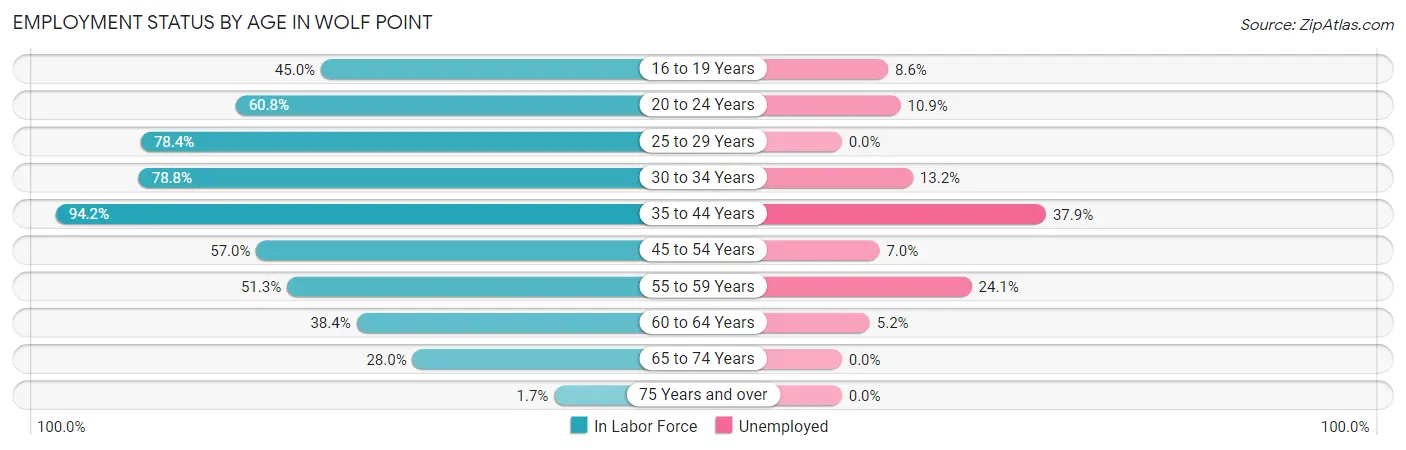 Employment Status by Age in Wolf Point