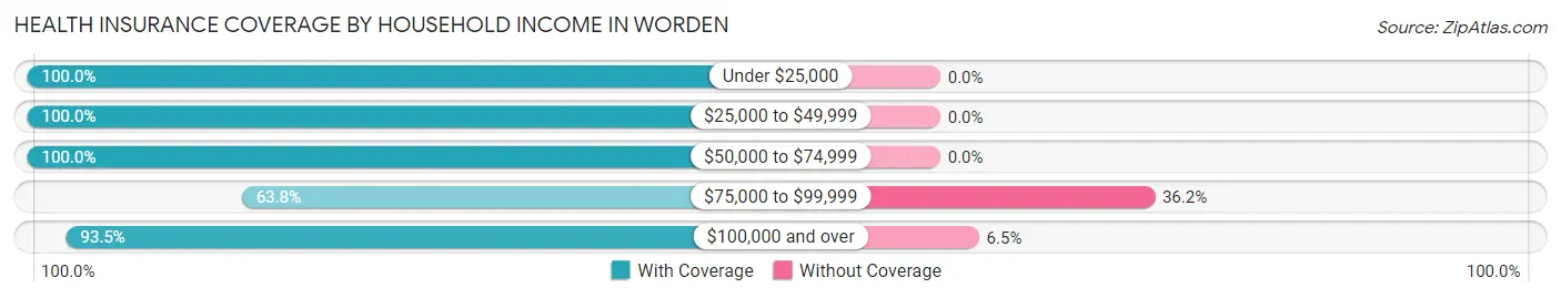 Health Insurance Coverage by Household Income in Worden