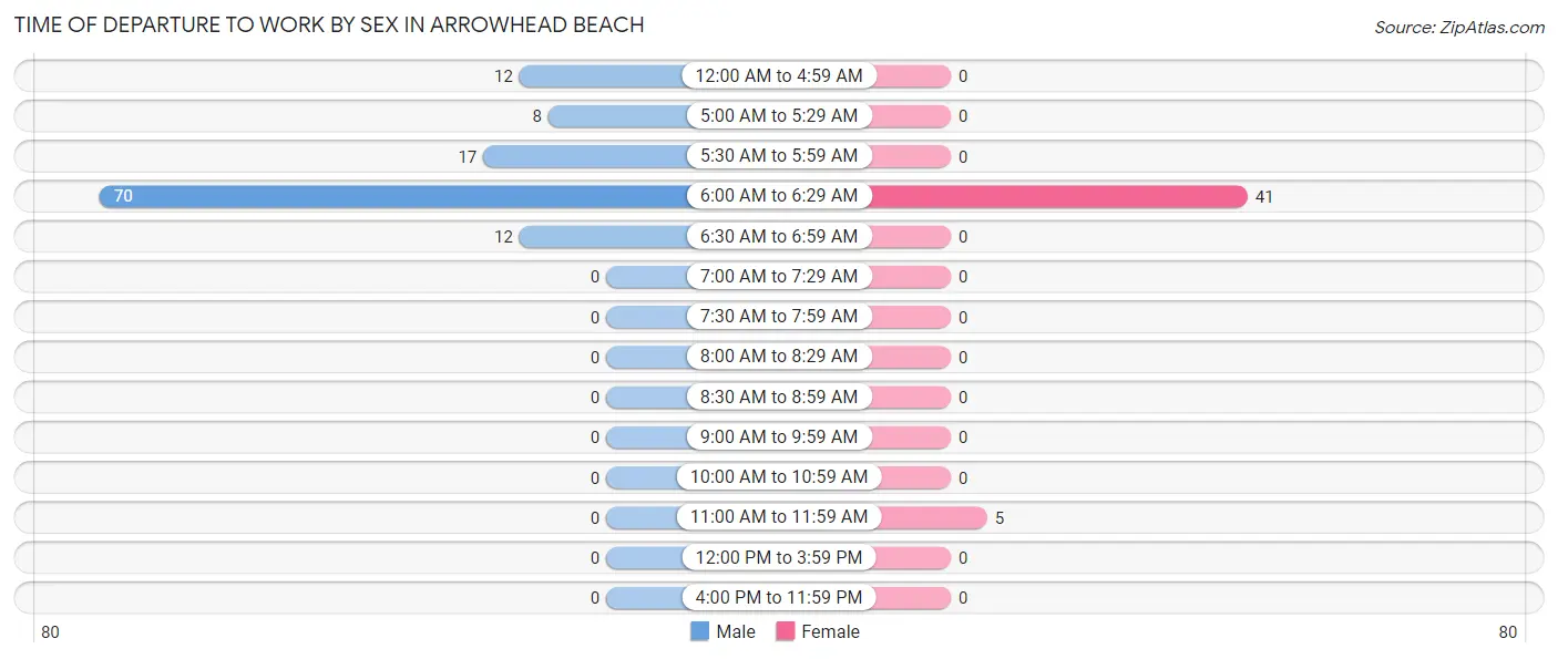 Time of Departure to Work by Sex in Arrowhead Beach