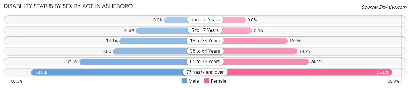 Disability Status by Sex by Age in Asheboro