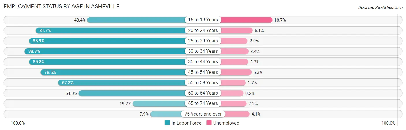 Employment Status by Age in Asheville