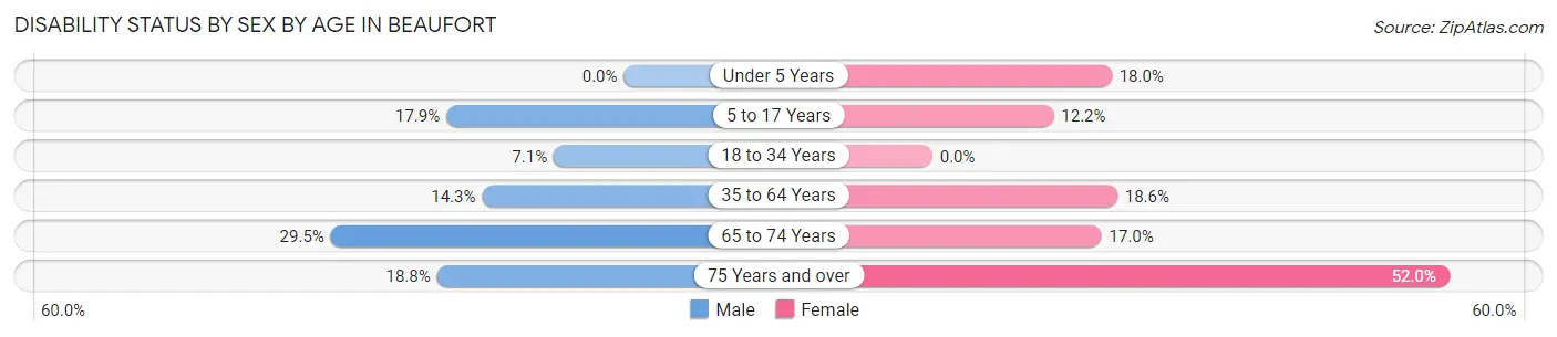 Disability Status by Sex by Age in Beaufort