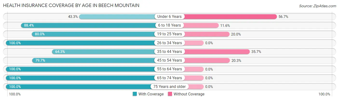 Health Insurance Coverage by Age in Beech Mountain