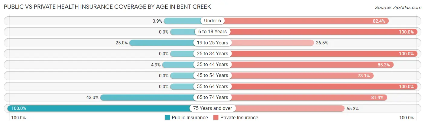 Public vs Private Health Insurance Coverage by Age in Bent Creek