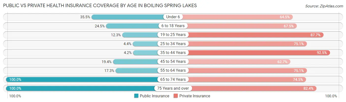 Public vs Private Health Insurance Coverage by Age in Boiling Spring Lakes