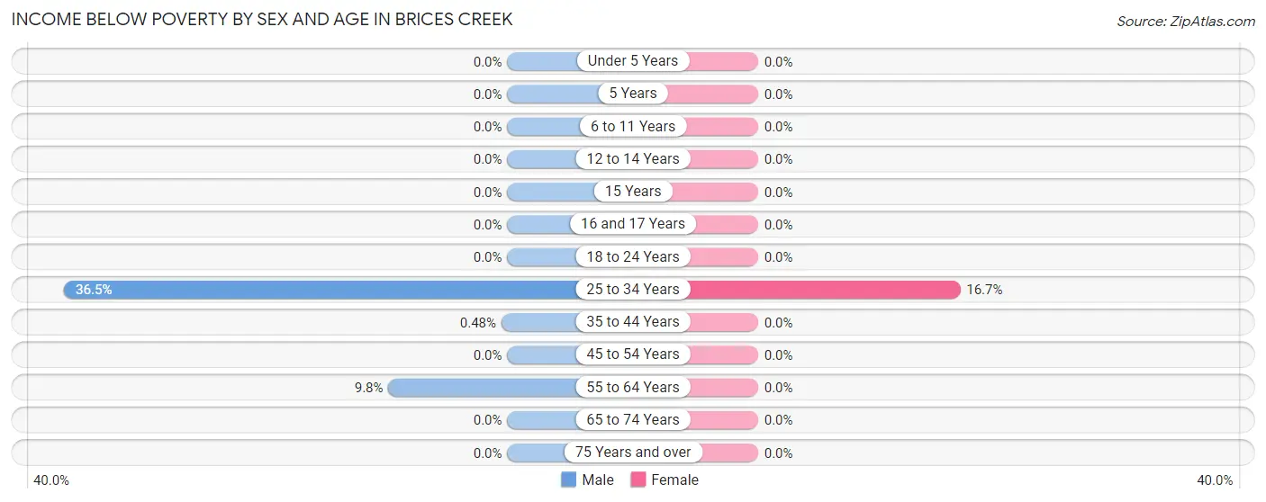 Income Below Poverty by Sex and Age in Brices Creek