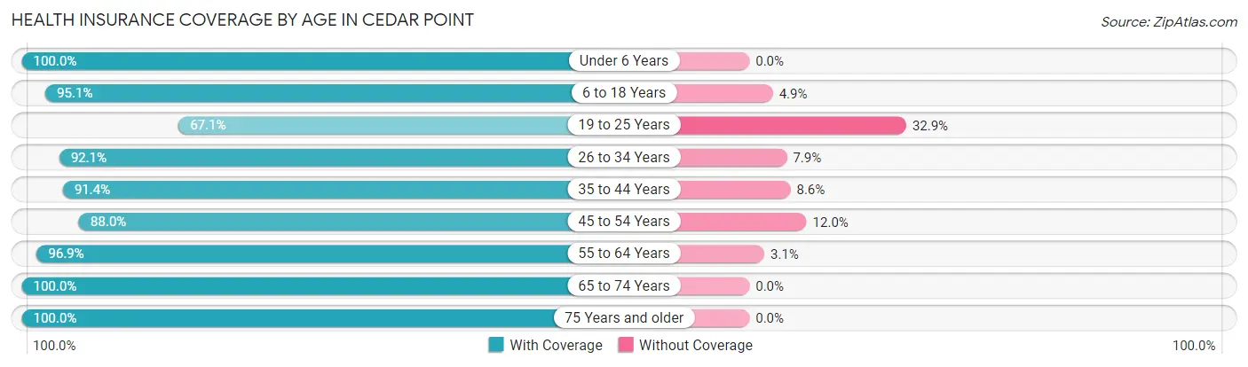 Health Insurance Coverage by Age in Cedar Point