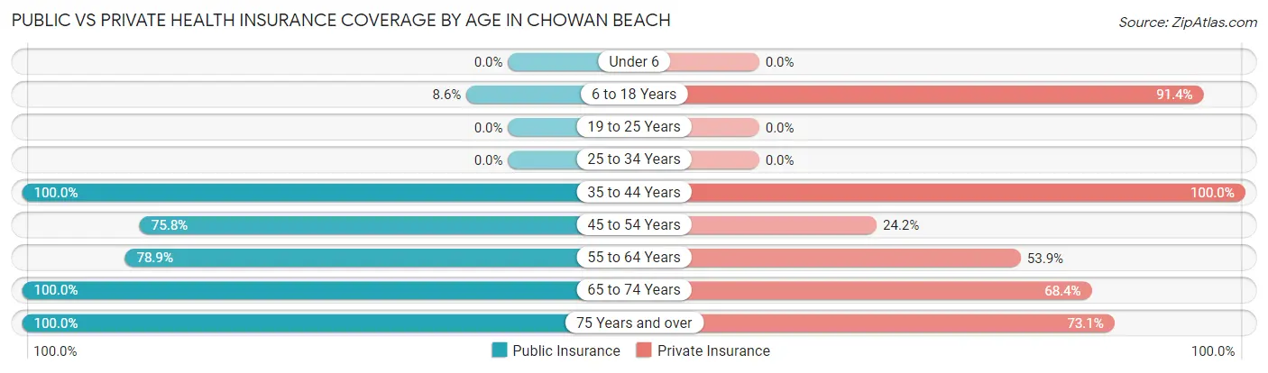 Public vs Private Health Insurance Coverage by Age in Chowan Beach