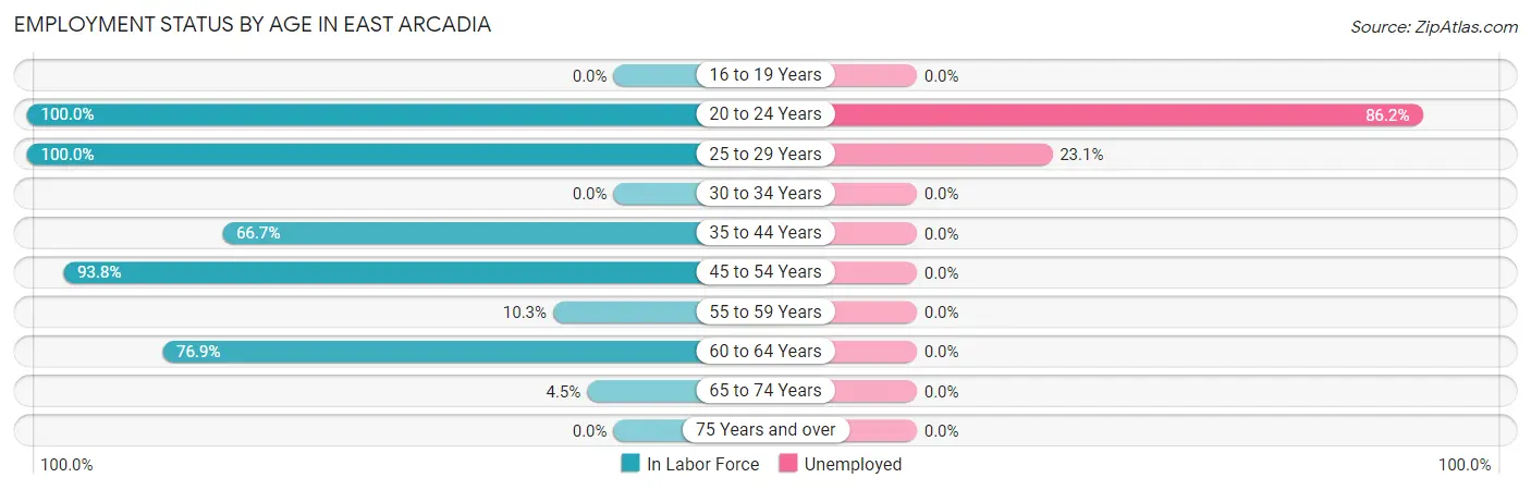 Employment Status by Age in East Arcadia