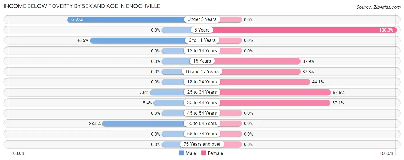 Income Below Poverty by Sex and Age in Enochville