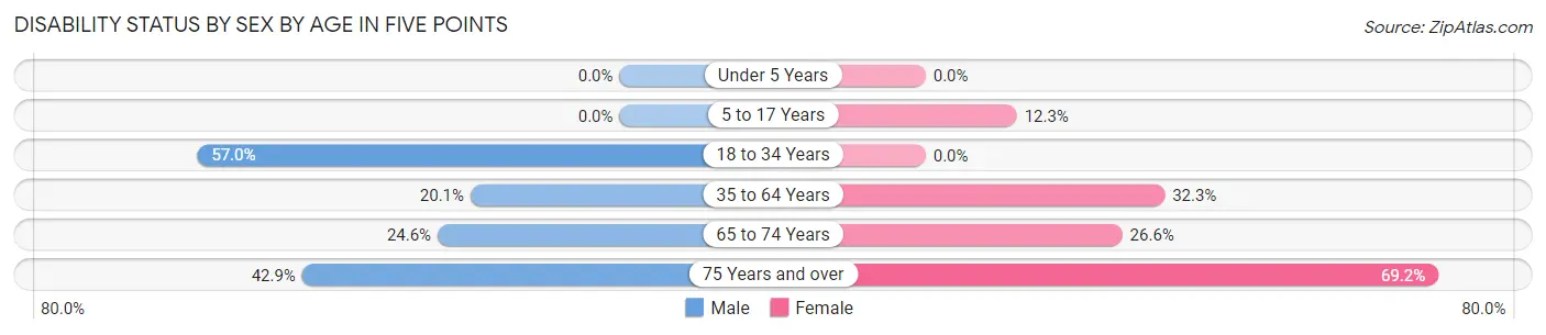 Disability Status by Sex by Age in Five Points