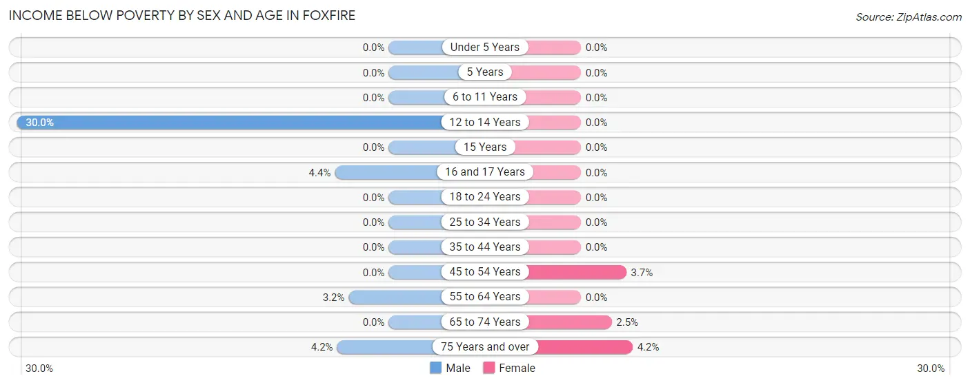 Income Below Poverty by Sex and Age in Foxfire