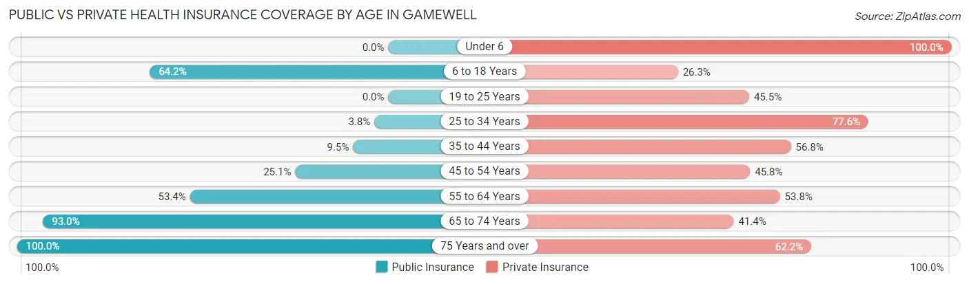 Public vs Private Health Insurance Coverage by Age in Gamewell