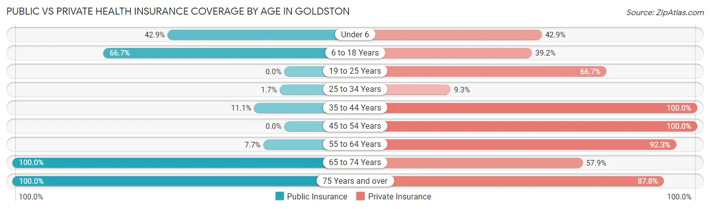 Public vs Private Health Insurance Coverage by Age in Goldston