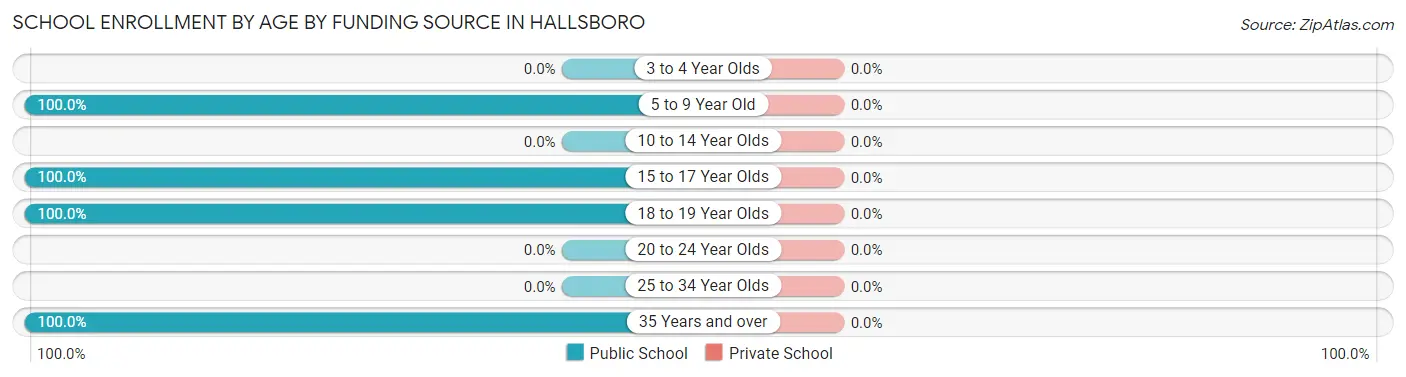 School Enrollment by Age by Funding Source in Hallsboro