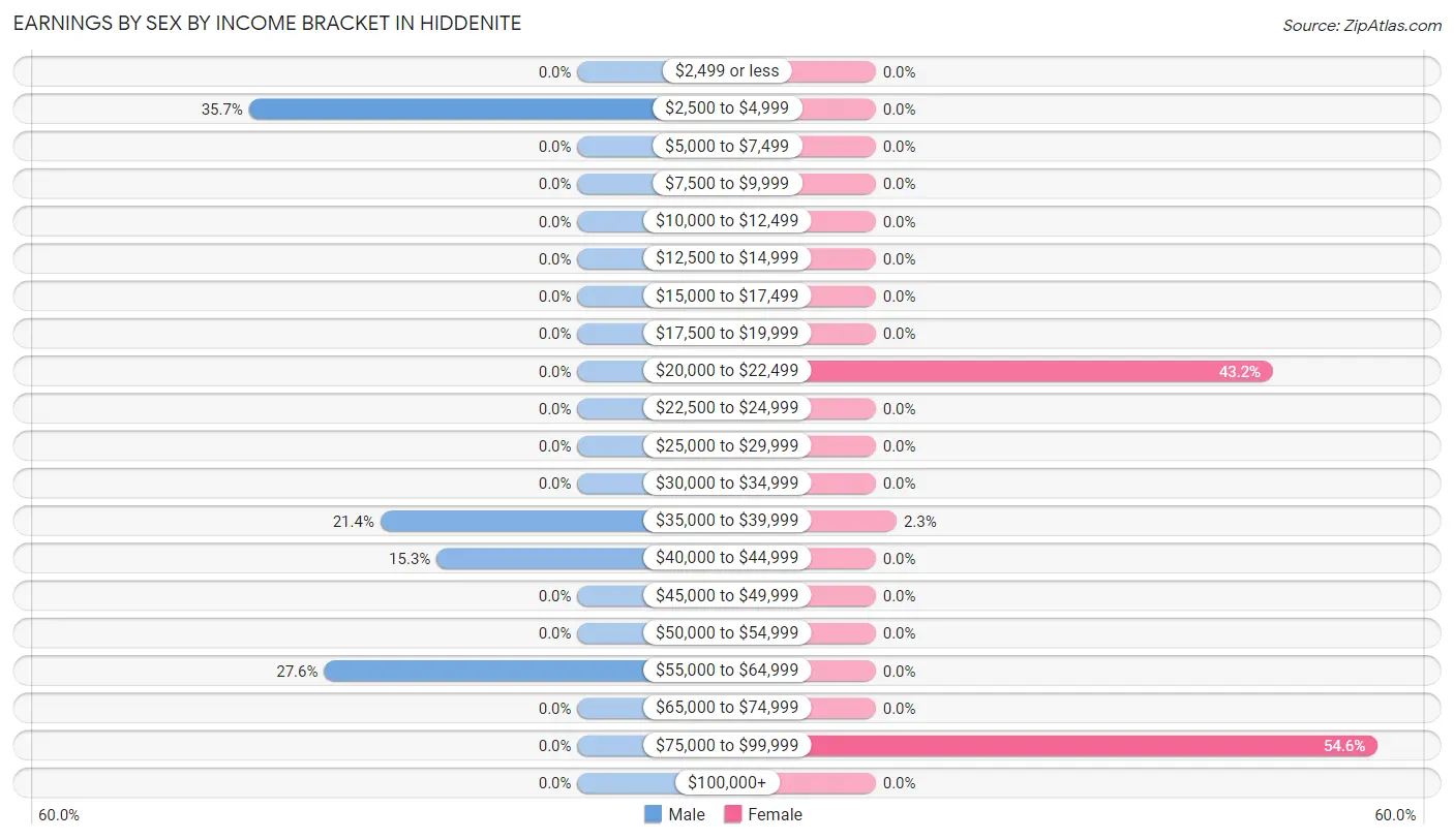 Earnings by Sex by Income Bracket in Hiddenite