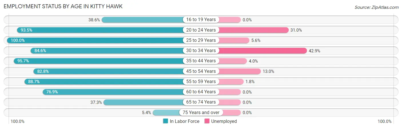Employment Status by Age in Kitty Hawk