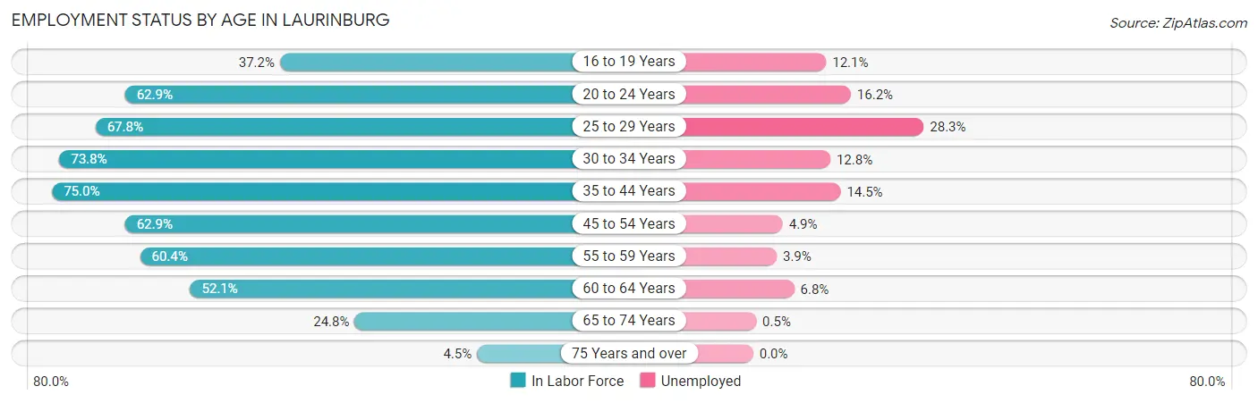 Employment Status by Age in Laurinburg