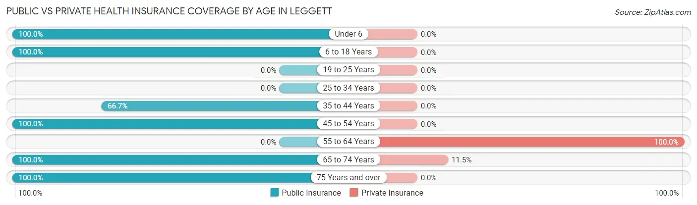 Public vs Private Health Insurance Coverage by Age in Leggett
