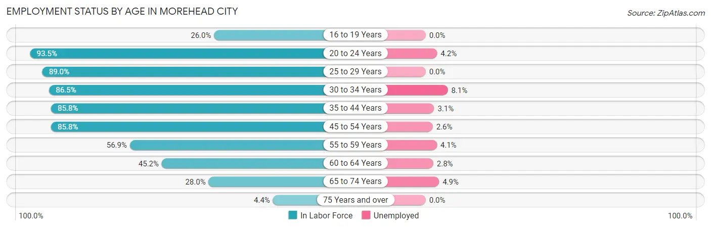 Employment Status by Age in Morehead City