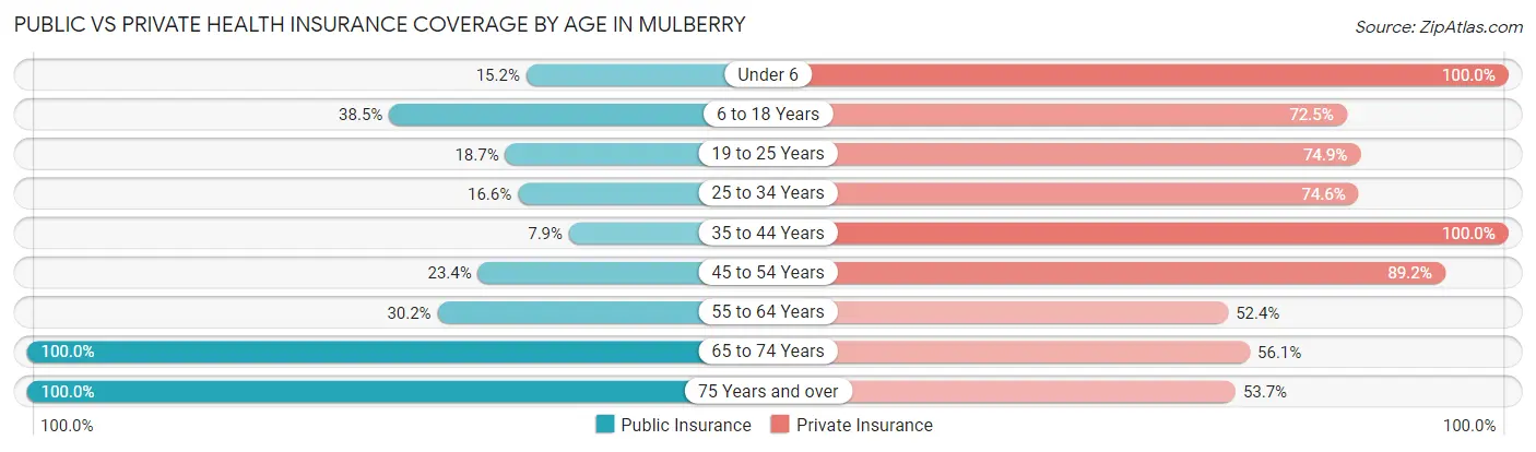 Public vs Private Health Insurance Coverage by Age in Mulberry