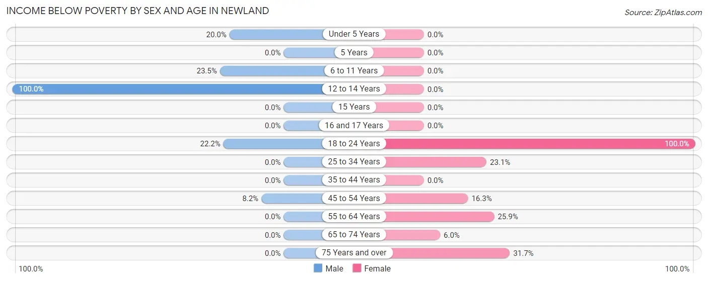 Income Below Poverty by Sex and Age in Newland